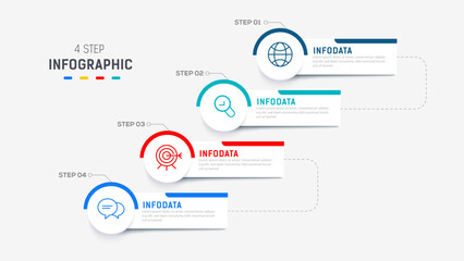 Obraz premium Four Step Infographic element design Vector template for presentation. process diagram and presentations step, workflow layout, banner, flow chart, info graphic vector illustration.