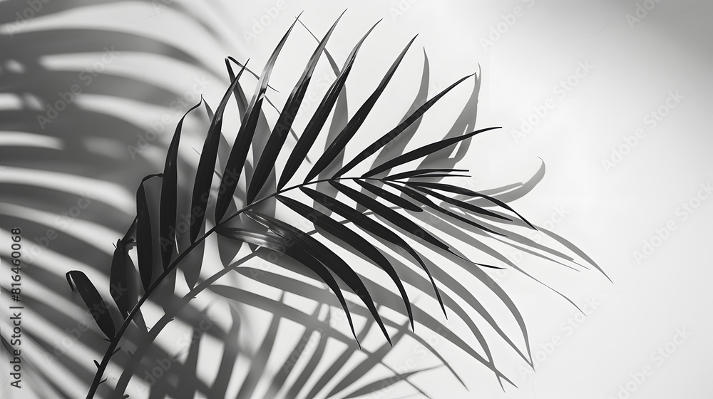 Poster abstract background of shadows palm leaf on a white wall white and black : generative ai