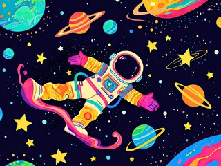 A lone female astronaut adrift in the darkness of space, her spacesuit the only light against the inky void