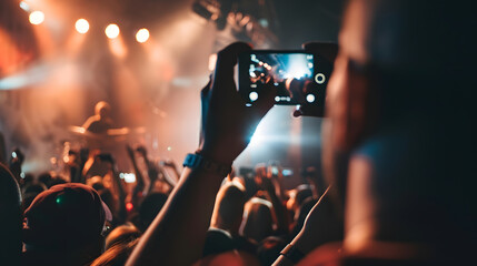 People at concert shooting video or photo using mobile phones : Generative AI