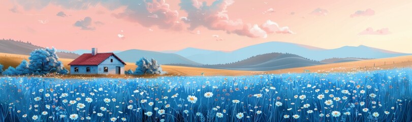 Naklejka premium Abstract flower meadow field on a beautiful landscape