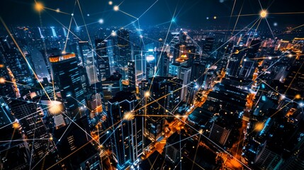 Obraz premium background digital network on the city