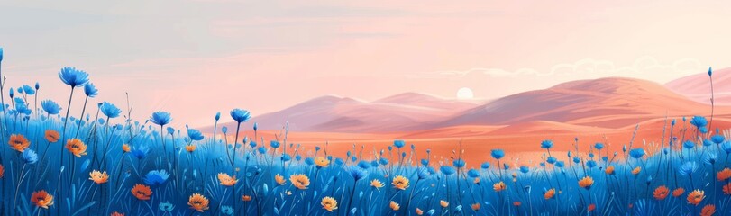 Naklejka premium Abstract flower meadow field on a beautiful landscape