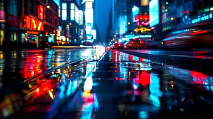 A city street at night with cars and buildings