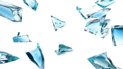 Set glying pieces broken glass isolated on transaprent background.

