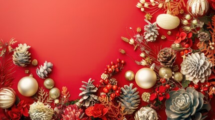 Festive ornamentation against a red backdrop