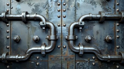 Metal background with pipe and nuts