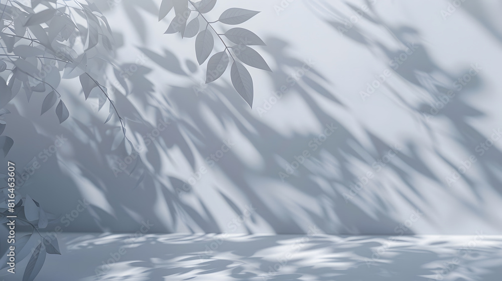Poster minimalistic light background with blurred foliage shadow on a white wall beautiful background for p