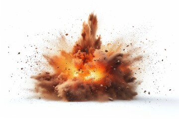 Photo of A powerful explosion isolated on white background, realistic photo