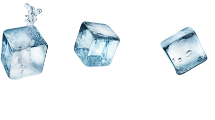 Flying ice cubes cut out isolated on transparent background.

