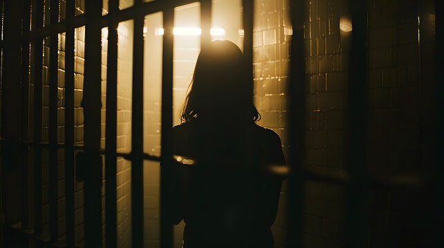 Silhouette of Desperate people are in a dark cell Human trafficking Stop abusing violence : Generative AI