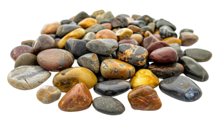 Pile corouful sea pebbles isolated on transparent background.

