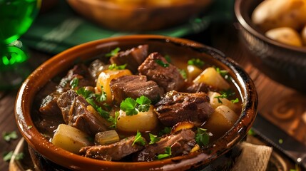 Irish stew made with beef potatoes  and herbs .Traditional Irish Stew with Tender Beef and Veggies. 
Hearty Beef and Potato Stew with Fresh Herbs