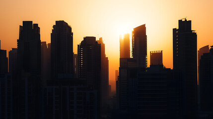 silhouette of city buildings during sunset  Dubai  United Arab Emirates : Generative AI