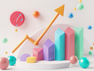 Columnar line financial 3D data chart
