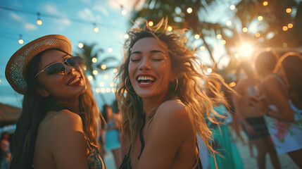 Girls enjoying the party with wine at Coachella event, Generative AI