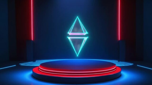 Background podium 3D light neon blue platform stage product abstract
