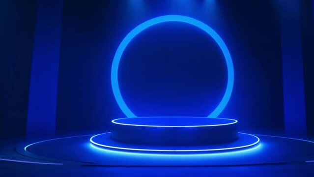 Background podium 3D light neon blue platform stage product abstract