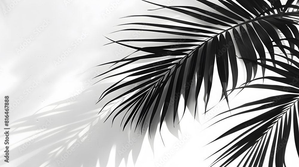 Aufkleber abstract shadow black white palm leaf shadow on a white wall background blank copy space : generativ