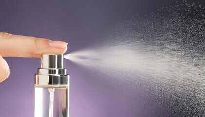 Water spray effect. Spraying mist of air gun or atomizer for cosmetic concept isolated on black...