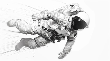 Fototapeta premium Cartoon astronaut in motion drawn with a soft graduated line