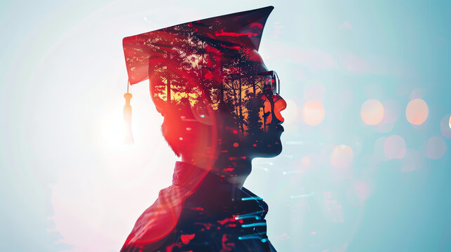 Illustrate a graduate with a portfolio of creative work, ready to enter the professional world, emphasizing preparedness and talent copy space, professional readiness theme, dynami