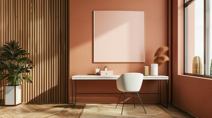 ISO A Paper Size Frame Mockup: Modern Home Office Interior