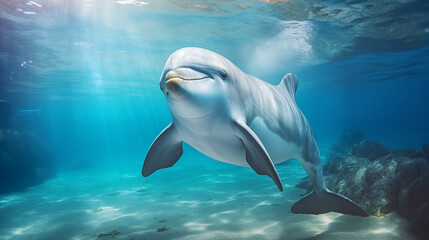 Naklejka premium Dolphin underwater look at the camera.