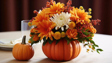 A Beautiful Floral Arrangement on a Table, Perfect for Thanksgiving Decor