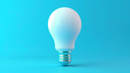  White light bulb on bright blue background in pastel colors. Minimalist concept, bright idea concept, isolated lamp. 3d render illustration.