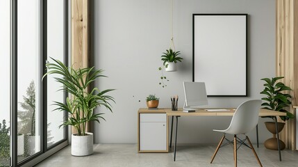 Home Office Interior Mockup with ISO A Paper Size Frame