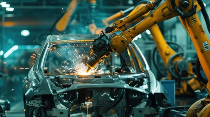 Fototapeta premium Modern welding in factory