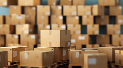 Cardboard boxes on pallet delivery and transportation logistics storage 3d render image.