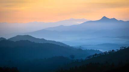 Mountain Silhouettes at Sunset Sky at Prau Mountain Indonesia : Generative AI