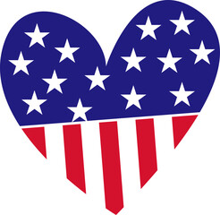 heart with american flag colors and symbol