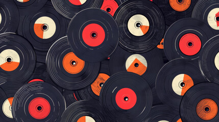 Seamless pattern background with retro vinyl records.