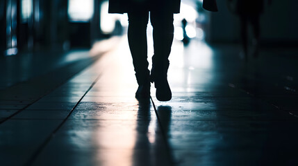 Silhouette of a person walking in the city : Generative AI