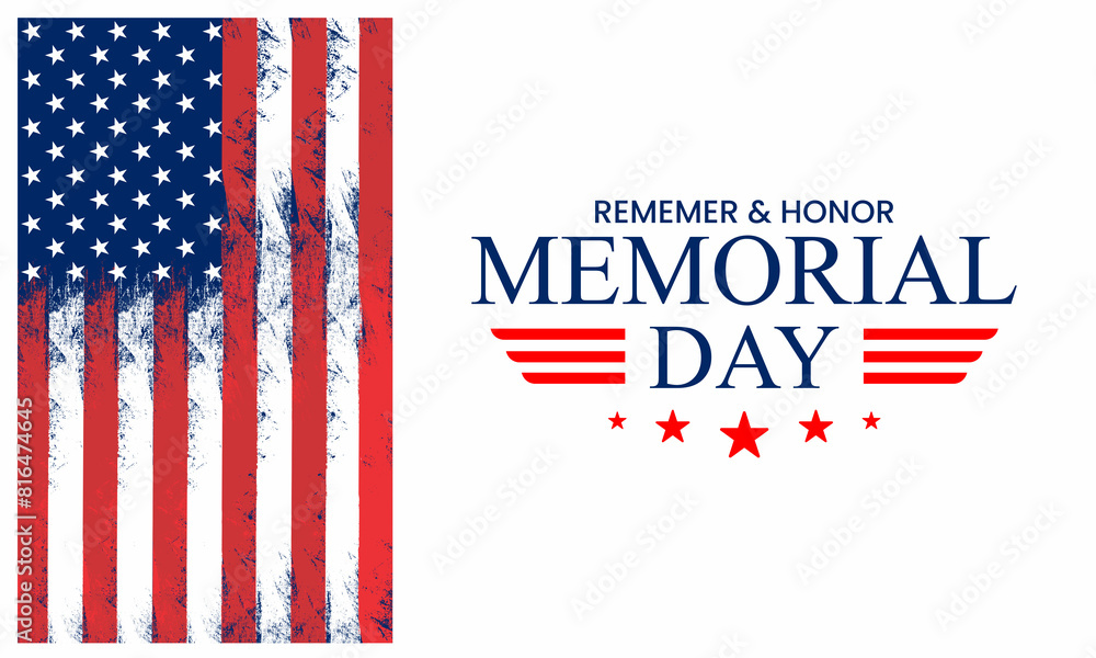 Wall mural Memorial Day Background Text Design. Remember and honor ,Honoring All Who Served. Vector Illustration. - Wall murals