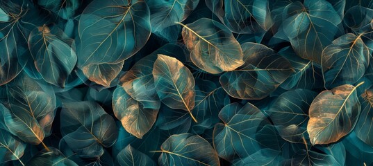 Abstract background with a wavy texture in teal and blue colors, forming geometric shapes of leaves or petals.