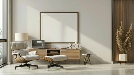 3D Render: Home Office Wall Poster with ISO A Paper Size Frame Mockup