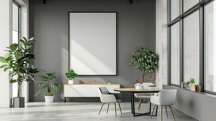 3D Render: Home Office Wall Poster with ISO A Paper Size Frame Mockup