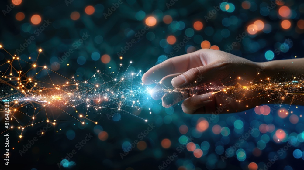 Poster hand touching abstract network ,global network connection concept, abstract concept
