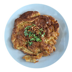 Freshly prepared Asian deep-fried crispy egg omelet.