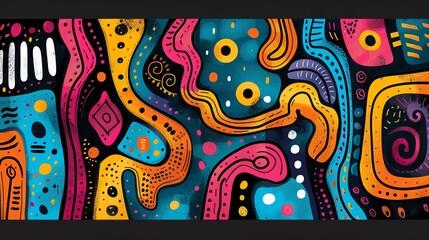 Abstract tribal pattern, bold lines and vibrant colors with cultural elements