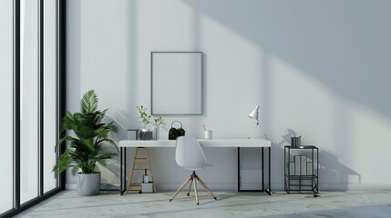 3D Render of Home Office Wall Poster Mockup: ISO A Paper Size