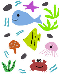 children drawing animals and life in the sea