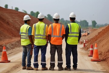 Civil engineer supervise road construction at construction site