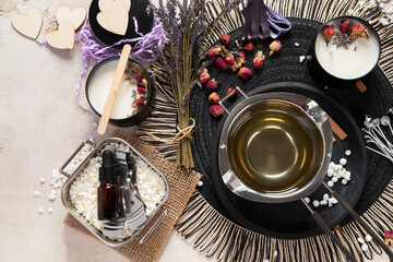 Set for crafting candle. DIY candle. Hobby concept.