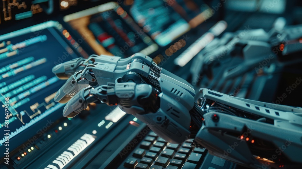 Poster an ai engineer's hands typing on a keyboard,