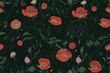 Vibrant Watercolor Poppies Background Seamless Pattern